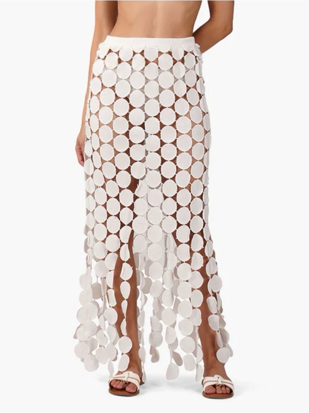 America & Beyond White Circles Tassel Fringe Maxi Skirt